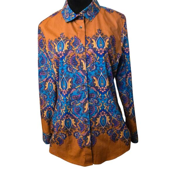 Tyler Boe Size 12 Top Orange/Blue Paisley Corp Core Fall Business Work - Picture 2 of 13